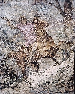 A fresco depicting a hunt scene at the tomb of Philip II at Aigai, one of the few known artistic depictions of Alexander that was securely made during his lifetime, 330s BC
