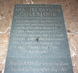 Coleridge's grave in St Michael's Church, Highgate, London