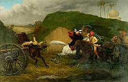 "James Hill Johnes, VC, Attacking the Enemy" by Frank Nowlan depicts James Hills-Johnes earning his Victoria Cross at the siege of Delhi in July 1857