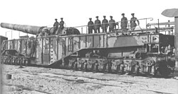 HM Gun Scene Shifter, a 14 inch railway gun, at Camiers, 8 km NW of Étaples, France, 1918.