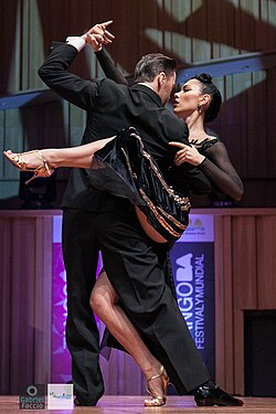 A couple dances tango in Buenos Aires, Argentina.