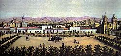 View (looking West) from the Cabildo in the city of Mendoza, prior to the great quake of 1861