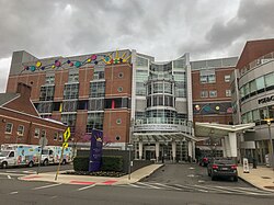 The front facade of the neighboring Bristol-Myers Squibb Children's Hospital.