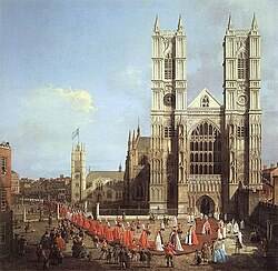 Westminster Abbey with a procession of Knights of the Bath, 1749