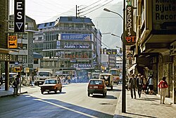 Streets of the city centre of Andorra la Vella in 1986. From 1986 until 1989 Andorra normalised the economic treaties with the EEC.[119][120]