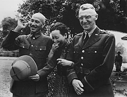 Generalissimo Chiang Kai-shek and his wife Soong Mei-ling with Lieutenant General Joseph Stilwell in 1942, British Burma