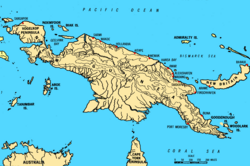 Map of New Guinea, with place names as used in English in the 1940s
