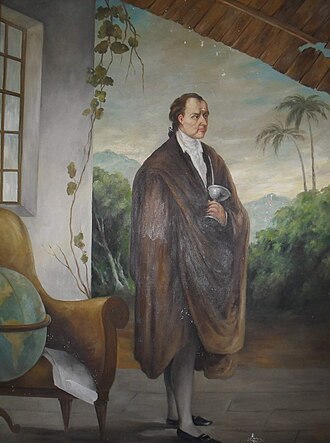 Lithograph of José Gaspar Rodríguez de Francia, a 19th-century ruler of Paraguay, with a mate and its bombilla (a straw)