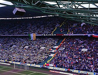 Fans separated at an Old Firm derby in Glasgow, Scotland