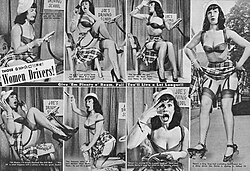 A magazine feature from Beauty Parade from 1952 stereotyping women drivers. It features Bettie Page.