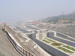 Ship locks for river traffic to bypass the Three Gorges Dam, May 2004