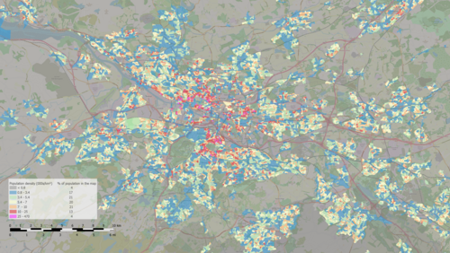 A map of Greater Glasgow's population density, 2011 census figures