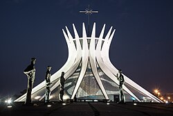 The Cathedral of Brasília, designed by Brazilian architect Oscar Niemeyer for the federal capital, an example of Modern architecture