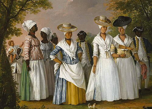 Free Women of Color with their Children and Servants, oil painting by Agostino Brunias, Dominica, c. 1764–1796