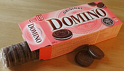 A pack of Finnish Domino cookies