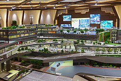 This model shows a plan for a large shopping mall, one of the various retail formats.