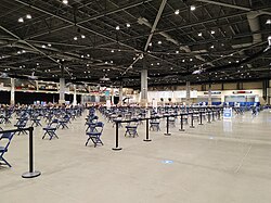 Main exhibition hall at the Event Center during a Moderna COVID-19 vaccination session in April 2021