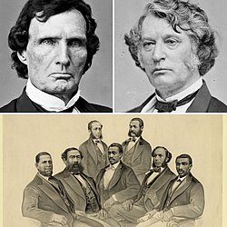 Against (often physically) brutal opposition from the whites of the late rebel states, Radical Republicans like Thaddeus Stevens and Charles Sumner, and black representatives elected by newly enfranchised former slaves, including Hiram Revels, who took Jefferson Davis's old Senate seat, worked to realize the lofty goals of the abolitionists through Congressional legislation