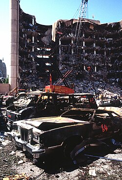The result of the 1995 Oklahoma City truck bombing, which destroyed the Alfred P. Murrah building and killed 168 people