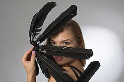 Female model with feathers