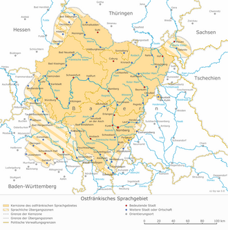 Distribution of the East Franconian dialects with transition zones
