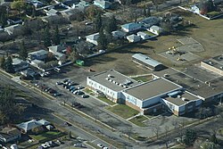 Aerial view of École monseigneur de Laval, a public francophone elementary school in Saskatchewan. French has been permitted as an instructional language in Saskatchewan's public schools since 1968.