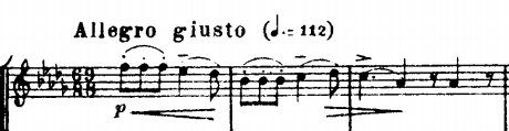 Detail of a score of Tchaikovsky's String Quartet No. 2 in F major, showing a multiple time signature