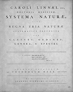 Title page of Systema Naturae, Leiden, 1735