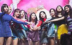 Twice at a showcase for What Is Love? in April 2018