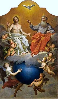 Holy Trinity (1756–1758) by Szymon Czechowicz, showing God the Father, God the Son, and the Holy Spirit, all of whom are revered in Christianity as a single deity