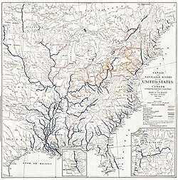 Map of canals and navigable rivers of the east coast of North America, as of 1905