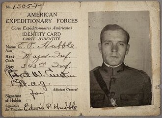Hubble's American Expeditionary Forces identity card, 1918