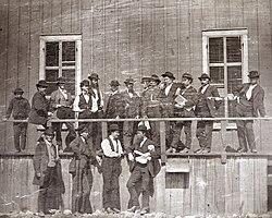 White men pose in 1852 at Lynch's slave market at 104 Locust Street