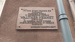 Memorial plaque at Nernst's birthplace in Wąbrzeźno