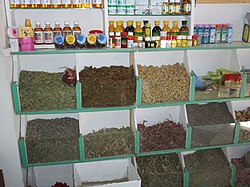 A herb shop in the souk of Marrakesh, Morocco
