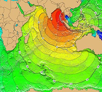 The tsunami's propagation took 5 hours to reach Western Australia, 7 hours to reach the Arabian Peninsula, and did not reach the South African coast until nearly 11 hours after the earthquake