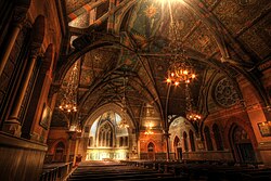 Sage Chapel on the Cornell campus, which hosts religious services and concerts and is the final resting place of Ezra Cornell, the university's founder