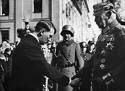 Hitler and Hindenburg at the opening ceremony for the 1933 Reichstag at the Garrison Church in Potsdam, 21 March 1933