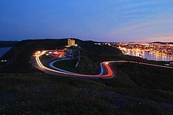 Cabot Tower overlooks the city from Signal Hill. The hill was named a National Historic Site due to its association with Canada's defence and communication history.
