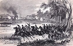Leslie's Civil War lithographic sketch of the Battle of Honey Springs, published August 29, 1863