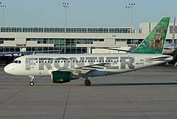 Frontier Airbus A318 in the livery introduced in 2001. Frontier was the first operator of the A318.