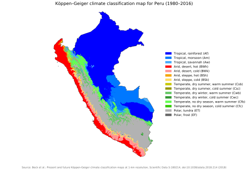 Köppen–Geiger climate classification map for Peru