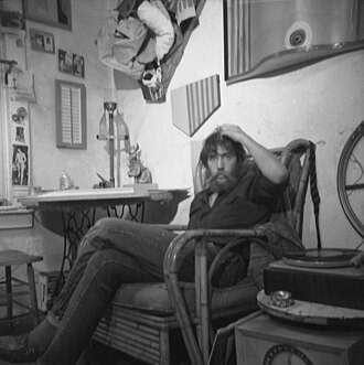 Lawrence Weiner at his studio on Bleecker Street in the 1960s