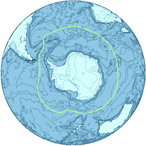 A general delineation of the Antarctic Convergence, sometimes used by scientists as the demarcation of the Southern Ocean