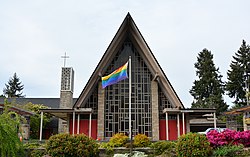 Sand Point Community United Methodist Church in Seattle flies a pride flag, April 2014.