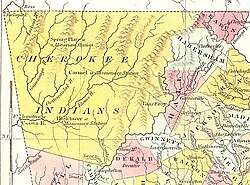 Map showing Cherokee Nation lands in Georgia before the Trail of Tears