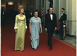 Richard and Pat Nixon with Israeli prime minister Golda Meir in 1973