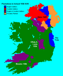 Map of Ireland in 1609 showing the major Plantations of that island