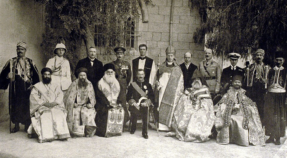 Sir Herbert Samuel, seated centre, with Jerusalem church leaders and British officials, 1922.