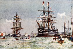 The first-rate HMS St Vincent which Milne commanded, by Charles Dixon